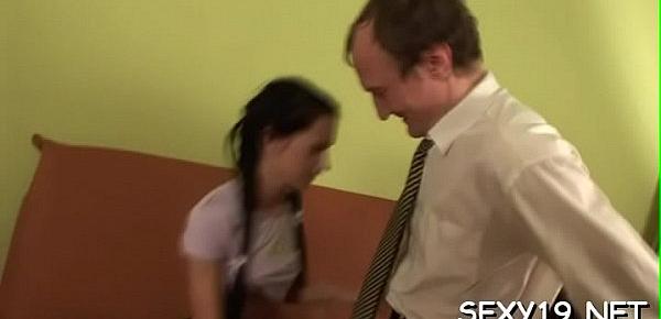  Sweet babe is getting spooned by horny elderly teacher